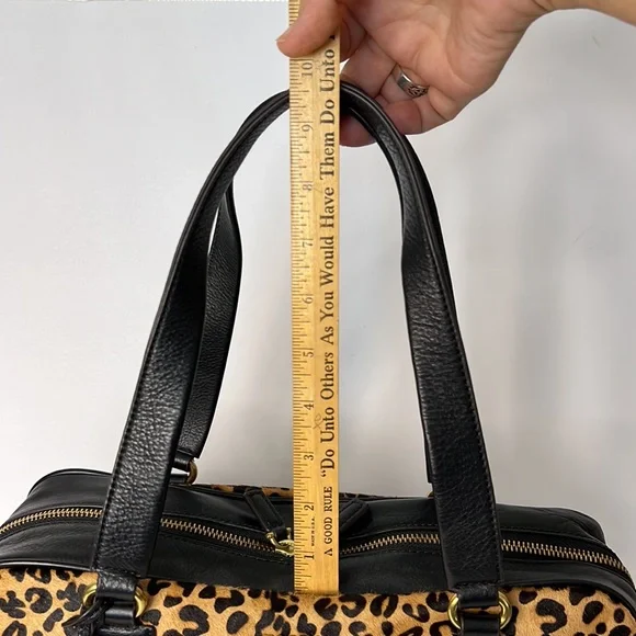 Fossil Black Leather Leopard Cheetah Print Handbag Satchel - Picture 9 of 16